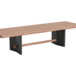 FITZ ROY kerti étkezőasztal 310 × 100 cm – Dining table Fitz Roy, lava aluminium frame, robust teak table top, 310x100 cm, front left, top and base in view.