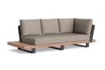 FITZ ROY lounge kanapé – chaise longue jobbos – Lounge sofa Fitz Roy, lava aluminium frame, robust teak table top, soltex beige cushion fabric, front left, the full width in view.