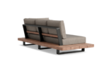FITZ ROY lounge kanapé – chaise longue jobbos – Loungebank Fitz Roy, lava aluminium frame, robuust teak tafelblad, soltex beige kussenstof, rechtsachter, de volle breedte in beeld.